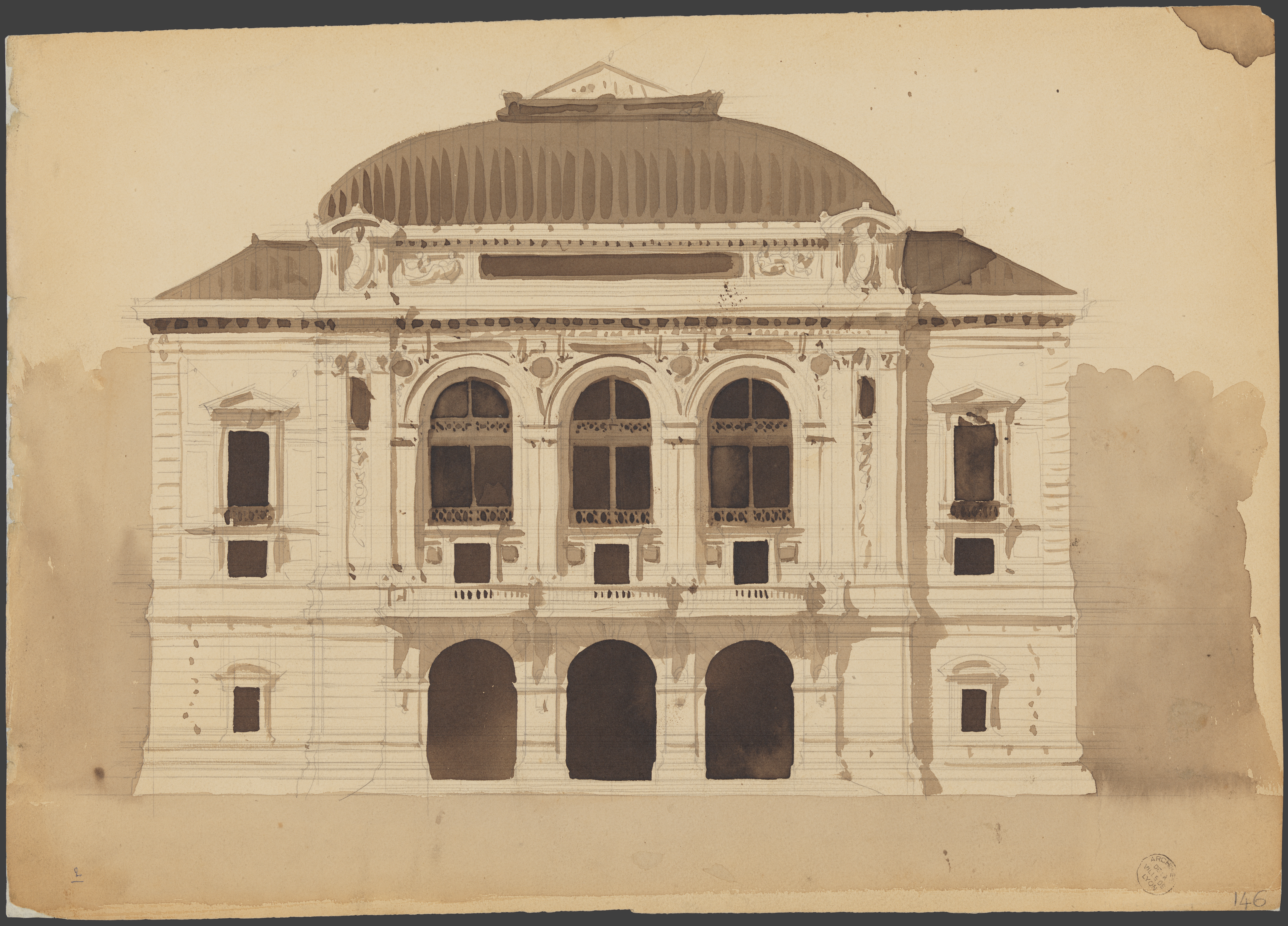 Esquisse pour le théâtre des Célestins, à Lyon, par Gaspard André (1873, cote : 33II/146)