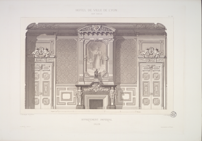 Monographie de l'Hôtel de Ville de Lyon par Tony Desjardins, salon impérial : lithographie NB (1867, cote : 1C/450436)