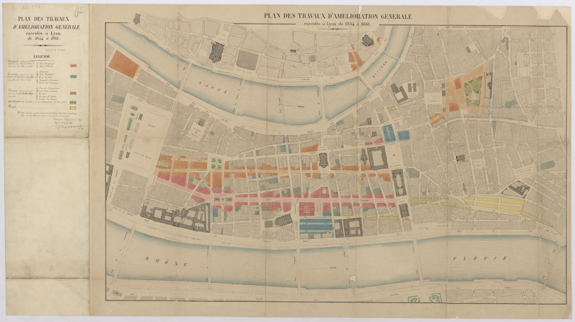Plan des travaux d’amélioration générale exécutés à Lyon de 1854 à 1861 - Archives municipales de Lyon, 2S/58