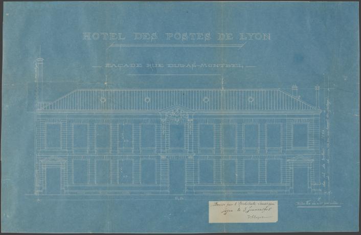 Hôtel des Postes, façade rue Dugas-Montbel par Jean Clapot, architecte (1905, cote : 314W/237, dossier 11)