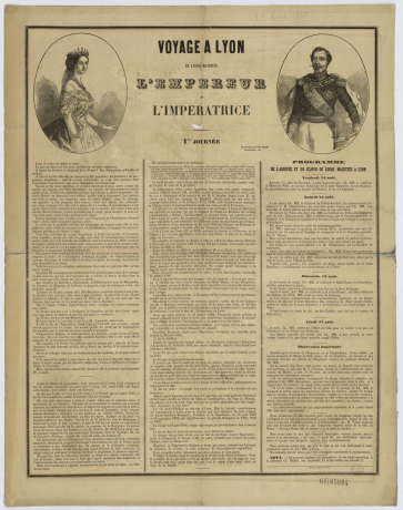 Programme du voyage à Lyon de l’empereur et l’impératrice, 1860, affiche imprimée - Archives municipales de Lyon, 6FI/5984