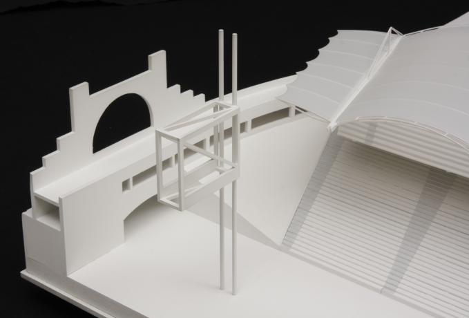 Maquette du virage du stade de Gerland par Albert Constantin et l'Atelier de la Rize (s.d., cote : 23S/4, détail)