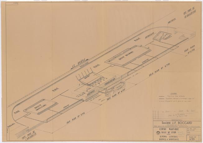 Centre nautique, quai Claude Bernard. Schéma général. Rampes d'arrosage (1962-1965, cote : 2S/946)