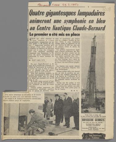 Article annonçant la mise en place du 1er pylône (Dernière Heure du 29/02/1964, cote : 3C/128)