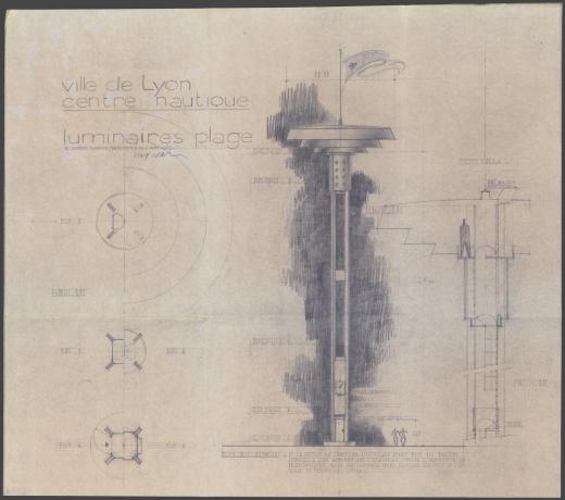 Perspectives, coupes des luminaires du centre nautique (août 1963, cote : 425WP/170)