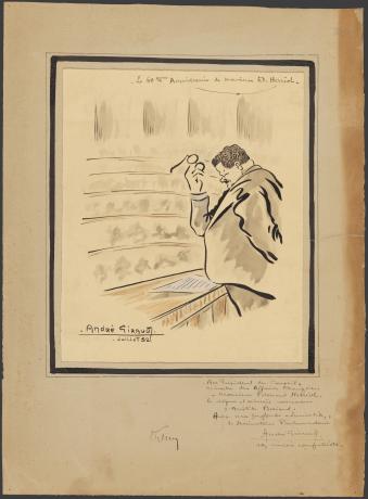 Edouard Herriot à la tribune de l'Assemblée nationale : dessin d'André Giraud donné à Herriot pour ses 60 ans (1932, cote : 17FI/128) 