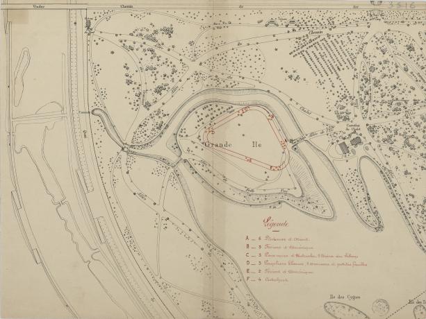 Exposition internationale et coloniale de 1894, installation d'un vélodrome dans la Grande Ile : plan lithographié (20/07/1893, cote : 3S/16)