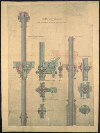 Théâtre des Célestins, détails d'assemblage des colonnes en fonte de la salle (1875-1877, cote : 486WP/4/1)