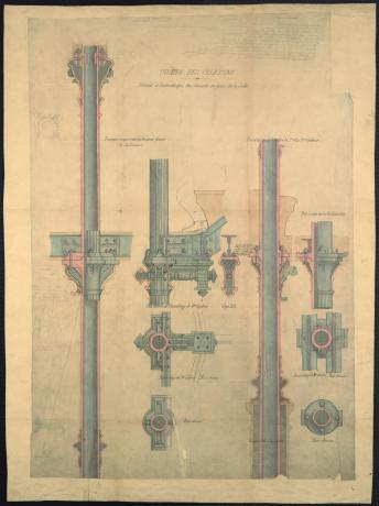 Théâtre des Célestins, détails d'assemblage des colonnes en fonte de la salle (1875-1877, cote : 486WP/4/1)