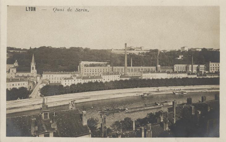 Tunnel de la Croix-Rousse, quai de Serin et église Saint-Charles avant la construction : carte postale NB (vers 1910, cote : 4FI/1965)