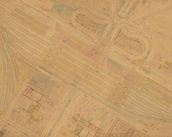 Plan parcellaire au 1/500e du secteur 246 où est situé l'hôtel des Postes (1885-..., cote : 4S/246/2, détail)