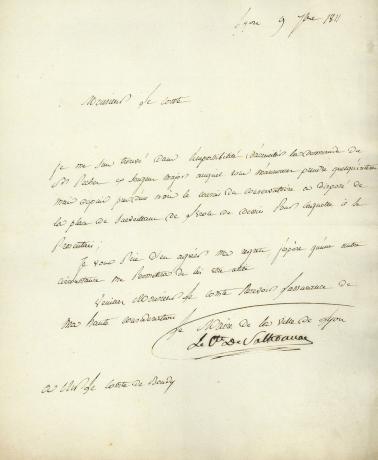 Lettre signée par Nicolas Fay de Sathonay adressée au comte de Bondy (9/09/1811, cote : 1II/469)