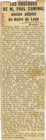 Nécrologie de Paul Cuminal : coupure de presse (6/08/1939, cote : 3C/338)