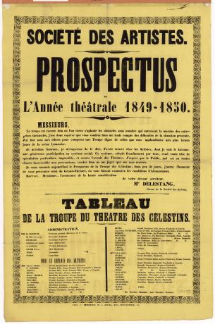 Tableau de la troupe des Célestins, année théâtrale 1849-1850, affiche de la Société des artistes - 2fi4362