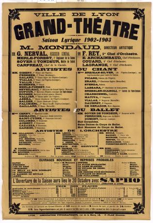 Affiche du Grand Théâtre, saison lyrique 1902-1903 - 2fi4536