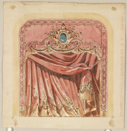 Etude de rideau de scène, mine de plomb, encre et aquarelle - 48fi156
