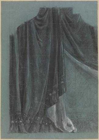 Etude de rideau de scène, mine de plomb et fusain - 48fi156