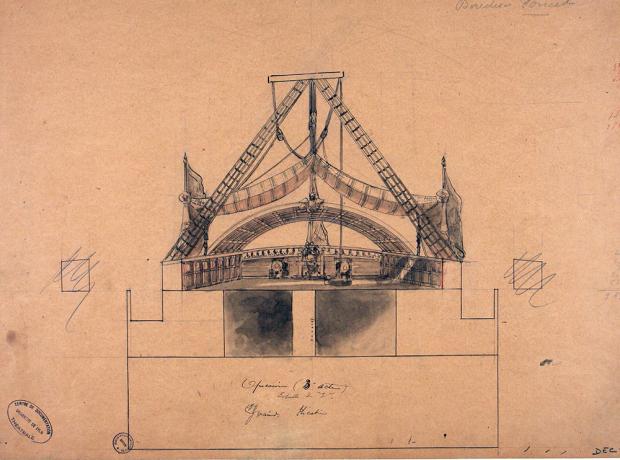 ACte III, dessin préparatoire de Jules Le Goff ou Jean-Baptiste Genivet, mine de plomb, encre et aquarelle - 48fi2
