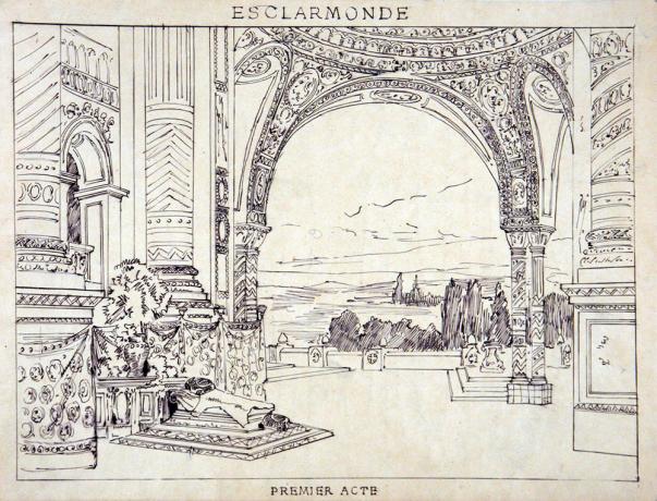 Acte II, deuxième tableau, encre sur calque par Jules Le Goff - 1890 - 48fi40