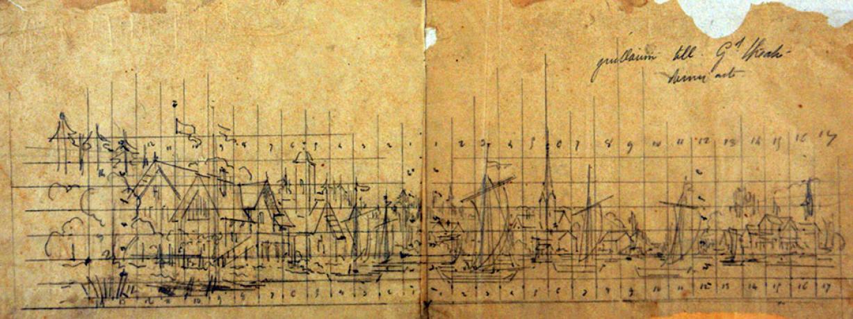 Dessin technique préparatoire de Jules Le Goff ou Jean-Baptiste Génivet, gouache sur carton, 1879 - 48fi58