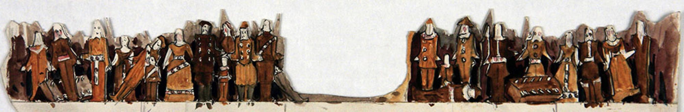 Eléments de décors de maquette en volume, mine de plomb et gouache sur carton par Jules Le Goff - 1900 - 48fi62