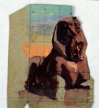 Eléments de décors de maquette en volume "Sphinx", gouache sur carton par Jules Le Goff - 48fi6648fi77