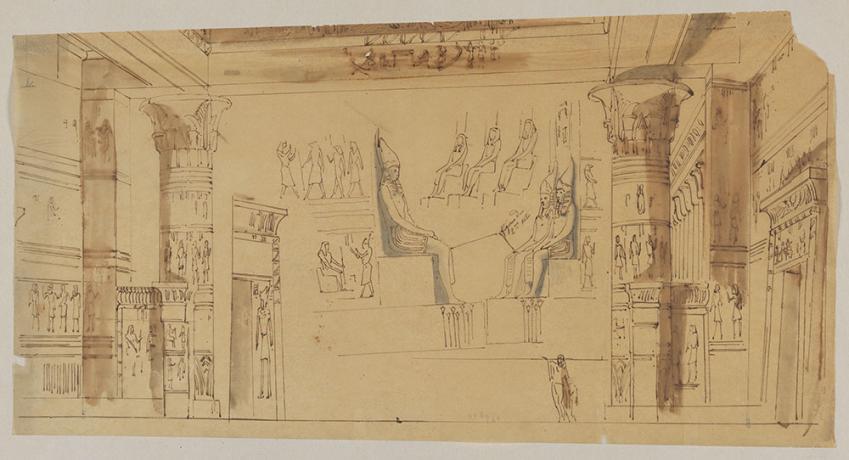 Dessin préparatoire pour Moïse en Egypte par Armand Savette, aquarelle sur calque, 1855