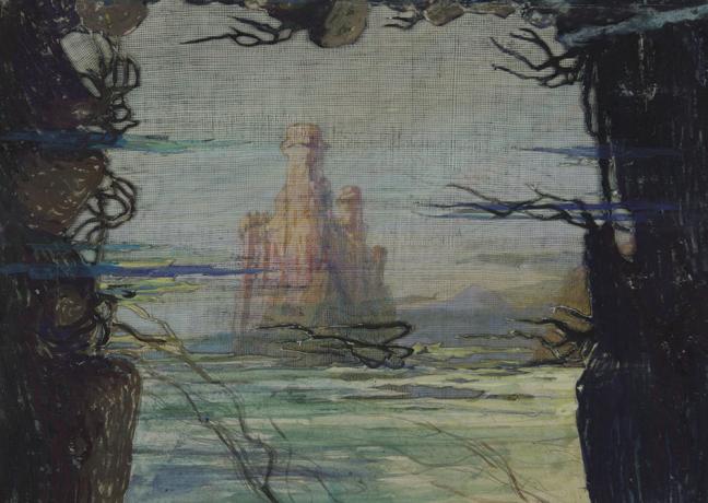 Etude de rideau pour le 2e tableau, gouache sur papier et tulle par Jules Le Goff - 1903 - 48fi971