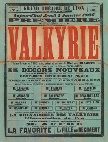 Affiche du Grand Théâtre, La Walkyrie de Wagner - 4 janvier 1894 - 7fi127