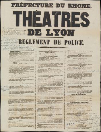 Projet de règlement de la police des théâtres de Lyon, 1869 - 936wp8131