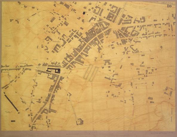 Quartier de la Guillotière avec aménagements à prévoir : plan dessiné par René Dardel (1853, cote : 1541WP/30, pl. 10)