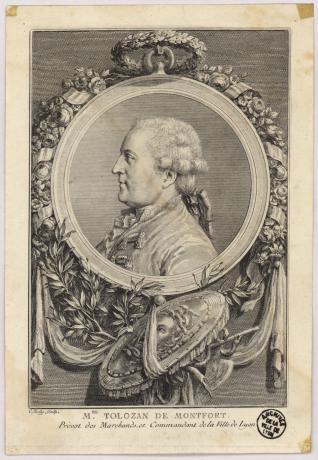 Portrait de Louis Tolozan de Montfort, prévôt des marchands entre 1784 et 1790 : gravure NB en taille-douce par Charles-Ange Boily (1786, cote : 16FI/55)