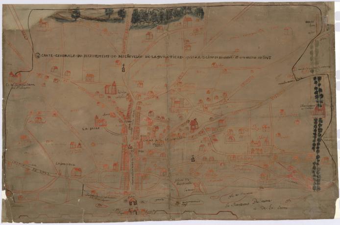 Carte générale du mandement de Béchevelin avec le quartier de la Guillotière : dessin en couleur (1675-1700, cote : 2S/4)