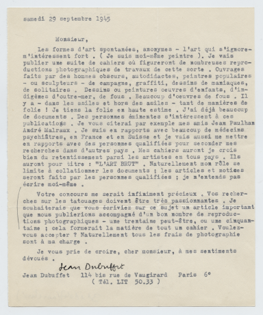 Courrier de Jean Dubuffet à Edmond Locard, 1945 - 31ii47