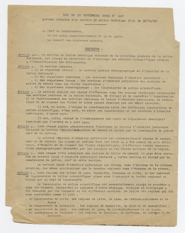 Nationalisation du laboratoire de police, 1943  31ii57