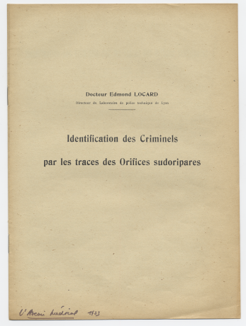 Edmond Locard, Identification des criminels par les traces des orifices sudoripares, in L'Avenir médical, 1923 - 31ii64