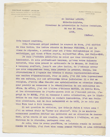 Courrier d'Huber Jausion à Edmond Locard, 1943 - 31ii82