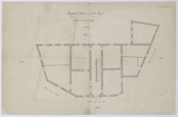 Ancienne mairie de la Croix-Rousse : plan masse, dessin manuscrit (v. 1850, cote : 3S/807)