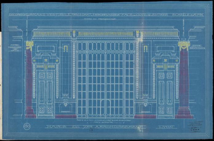 Mairie du 7e arrondissement, décoration du grand vestibule par Charles Meysson : bleu d'architecte (v. 1910, cote : 484WP/132)