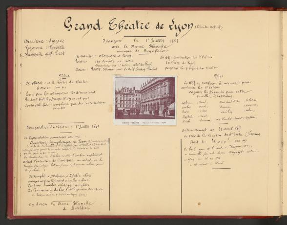 Le Grand-Théâtre de Lyon, inauguration en 1831 : extr. 1er album des Frères des quatrièmes de l'Opéra (1930-1938, cote : 91II/14, vue 21)