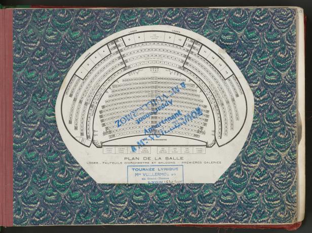 Le Grand-Théâtre de Lyon, plan de la salle : extr. 3e album des Frères des quatrièmes de l'Opéra (1930-1938, cote : 91II/16, vue 3)