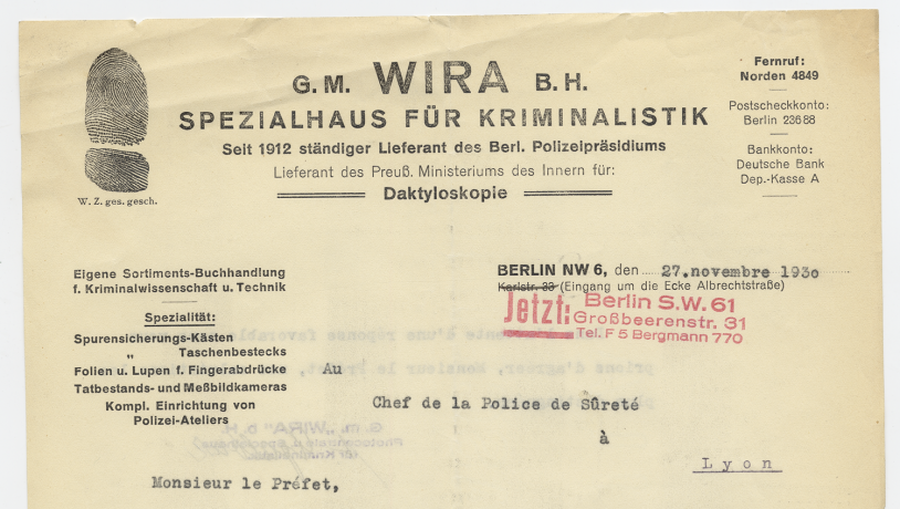 Courrier d'un fournisseur du laboratoire de police (WIRA) - 31ii85