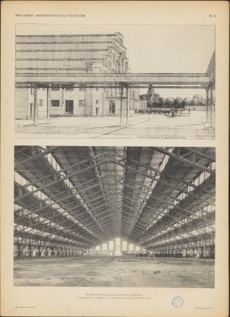 Les grands travaux de la Ville de Lyon par Tony Garnier : marché aux bestiaux et abattoirs de la Mouche (1920, cote : 1C/450461, pl. 44)