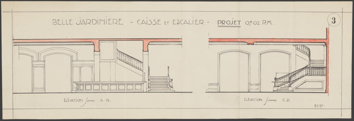 Magasin la Belle Jardinière rue de la République : élévation avec escaliers (1927, cote : 167II/75)