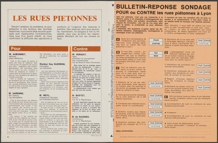 Pour ou contre les rues piétonnes à Lyon : extrait de Métropole n°49 (1974, cote : 1958W/85)