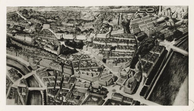 Grande opération au nord des Terreaux par J.H. Lambert, urbanisme : photo NB de dessin (1942-1943, cote : 3SAT/21, pl. 33)