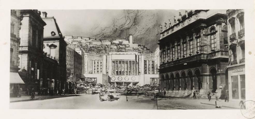 Grande opération au nord des Terreaux par J.H. Lambert, urbanisme : photo NB de dessin (1942-1943, cote : 3SAT/21, pl. 34)