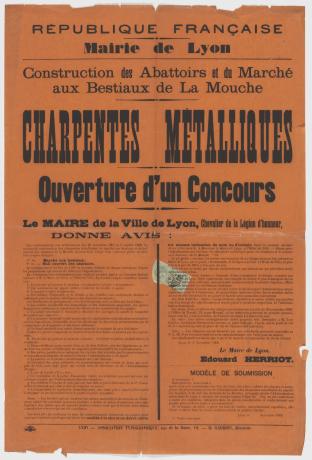 Charpentes métalliques, ouverture d'un concours : affiche administrative (11/1909, cote : 494WP/22)