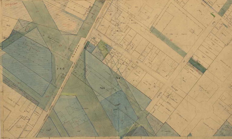Le nord du futur quartier des Etats-Unis en 1919 : plan parcellaire au 1:500e (1919, cote : 4S/332, détail)