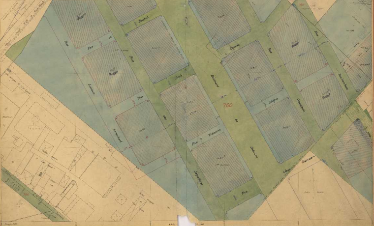 Le sud du futur quartier des Etats-Unis en 1919 : plan parcellaire au 1:500e (1919, cote : 4S/348, détail)